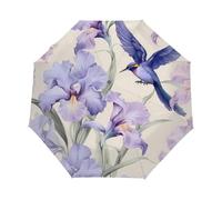 peiyeety Parapluie pliant à motif floral violet et oiseau, léger et compact, protection UV, coupe-vent, imperméable et portable, pour femmes et hommes.