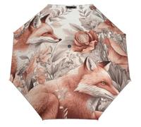 peiyeety Parapluie pliant automatique Fox And Plants | Modèle à ouverture/fermeture automatique, imperméable, flexible et robuste, idéal pour les ges (femmes et hommes), avec housse de protection.