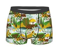 peiyeety Paysage Maison Tournesols sous-Vêtements pour Hommes Boxer Slip Dessin Animé Mignon Otters Slip Pochette Souple Taille Basse Boxer Stretch Nouveauté Boxers Cadeaux L