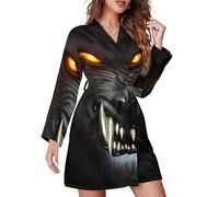 peiyeety Peignoir Court à Manches Longues pour Femme - Peignoir ceinturé à Motif de Loup-Garou en colère, Chemise de Nuit à col en V, Taille M