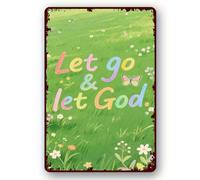 peiyeety Plaque en métal « Lâchez prise, laissez Dieu » - Citation inspirante - Décoration murale rustique style ferme - Plaque 20 x 30 cm (8 x 12 pouces) pour la maison, la cuisine ou le salon
