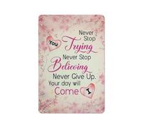 peiyeety Plaque en métal « Toi et moi, nous n'arrêtons jamais d'essayer, nous n'arrêtons jamais de croire, nous n'abandonnons jamais, ton jour viendra » - Décoration murale motivante 20 x 30 cm