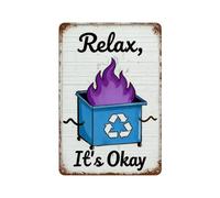 peiyeety Plaque métallique « Détendez-vous, tout va bien » - 20 x 30 cm, style rétro vintage, motif flamme violette, poubelle.