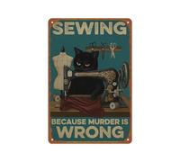 peiyeety Plaque métallique originale représentant un chat cousant car le meurtre est mal - Décoration murale pour chambre, salon ou coin café (20 x 30 cm)