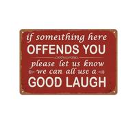 peiyeety Plaque métallique originale « Si quelque chose ici vous offense » - Décoration murale pour chambre, salon ou coin café (20 x 30 cm)