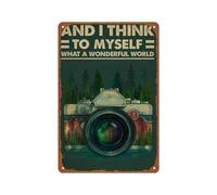 peiyeety Plaque métallique rétro originale « Je me dis : Quel monde merveilleux ! » - Décoration murale pour chambre, salon ou coin café (20 x 30 cm)