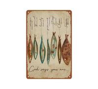 peiyeety Plaque métallique rustique rétro originale représentant du poisson séché. Affiche murale « Dieu dit que tu es unique » pour chambre, salon ou bar à café (20 x 30 cm).