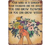 peiyeety Plaque métallique vintage « Jardinez, votre esprit est un jardin, vos pensées sont les graines » (20 x 30 cm) pour café, bar, maison ou salle de bain.