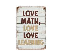 peiyeety Plaque murale en métal « J'aime les maths, j'aime apprendre » (20 x 30 cm) - Décoration rustique et vintage pour la maison, la salle de classe, l'école ou le bureau