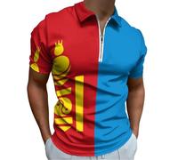 peiyeety Polo de Golf à Manches Courtes et col décontracté pour Homme, Motif Drapeau de la Mongolie