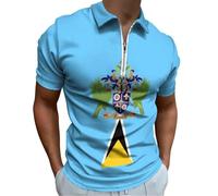 peiyeety Polos de Golf à Manches Courtes et col décontractés pour Hommes, Motif Drapeau de Sainte-Lucie