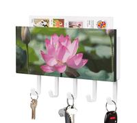 peiyeety Porte-clés mural adhésif en forme de lotus avec 5 crochets, en cuir PU, avec crochet pour serviettes, idéal pour l'entrée, le couloir, le salon ou le bureau.