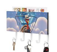 peiyeety Porte-clés mural adhésif en forme de montgolfière dinde avec 5 crochets, en cuir PU, avec crochet pour serviettes, idéal pour l'entrée, le couloir, le salon ou le bureau.