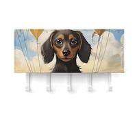 peiyeety Porte-clés mural en forme de montgolfière teckel, support adhésif blanc à 5 crochets, sans perçage, idéal pour le salon, l'entrée, le couloir ou le bureau.