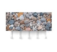 peiyeety Porte-clés mural en galets couleur plage, support adhésif blanc à 5 crochets, sans perçage, idéal pour le salon, l'entrée, le couloir ou le bureau.