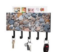 peiyeety Porte-clés mural en galets couleur plage, support adhésif noir à 5 crochets, sans perçage, idéal pour le salon, l'entrée, le couloir ou le bureau.