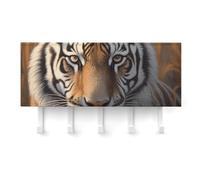 peiyeety Porte-clés mural Tiger, support adhésif blanc à 5 crochets, sans perçage, idéal pour le salon, l'entrée, le couloir ou le bureau.