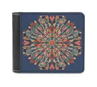 peiyeety Portefeuille en Cuir PU pour Homme, Style Oriental Ancien, Composition mosaïque avec Motifs Inter-Mandala, Portefeuille Fin et Minimaliste à Deux Volets, 6 emplacements pour Cartes de crédit