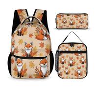 peiyeety Sac à dos avec boîte à lunch, sac de rangement, Fox Art (8) Ensemble de sacs à dos, boîte à lunch et sac à cosmétiques Ensemble de sacs à dos