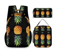 peiyeety Sac à dos avec sac à lunch et sac de rangement Ensemble de sacs à dos à l'envers avec ananas tropicaux Ensemble de sacs à dos à l'envers avec boîte à lunch et sacs à cosmétiques