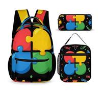 peiyeety Sac à dos de voyage pour ordinateur portable, sac à dos léger avec boîte à lunch et trousse de maquillage, motif cœur coloré pour la sensibilisation à l'autisme