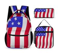 peiyeety Sac à dos de voyage pour ordinateur portable, sac à dos léger avec boîte à lunch et trousse de maquillage, motif drapeau américain rouge, bleu et blanc (45)