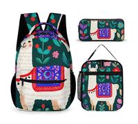peiyeety Sac à dos léger avec boîte à lunch, trousse de maquillage, sac à dos, boîte à lunch et sac de rangement (lama bohème)