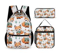 peiyeety Sac à dos léger Fox Art (9) Sac à dos avec boîte à lunch Sacs de rangement Ensemble sac à dos Sac à dos avec sac à lunch et trousse de maquillage