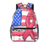 peiyeety Sac à dos pour ordinateur portable 15 pouces, motif drapeau américain, léger, idéal pour la sensibilisation au cancer du sein, idéal pour les voyages ou les cadeaux.