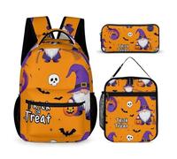 peiyeety Sac à dos pour ordinateur portable Halloween Drôle Sorcières Gnome Mignon Dessin Animé Ensemble avec à déjeuner etrangement de jour avec Boîte à
