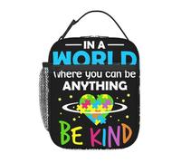 peiyeety Sac à lunch Be Kind pour la sensibilisation à l'autisme, portable, isotherme, grande capacité, avec fermeture éclair et poche filet extérieure