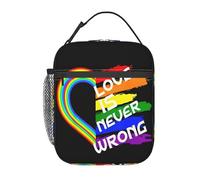 peiyeety Sac à lunch isotherme portable de grande capacité avec drapeau de la fierté gay arc-en-ciel LGBT, l'amour n'a jamais tort, boîte à lunch à fermeture éclair avec poche filet externe