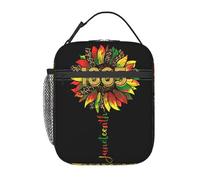 peiyeety Sac à lunch isotherme portable de grande capacité avec fermeture éclair et poche extérieure en filet pour le Mois de l'histoire des Noirs de Juneteenth, motif tournesol 1865