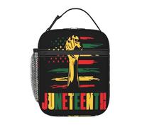 peiyeety Sac à lunch Juneteenth Mois de l'histoire des Noirs Drapeau afro-américain Boîte à lunch isotherme portable de grande capacité Poche extérieure en filet à fermeture éclair