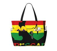 peiyeety Sac cabas de plage grand format « I Love Reggae Heart » pour femme, avec fermeture éclair et poche imperméable, léger et pliable, idéal pour les ges, les courses, la natation et le sport.
