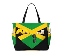 peiyeety Sac cabas de plage Love Jamaica pour femme, grand format, avec fermeture éclair et poche imperméable, léger et pliable, idéal pour les ges, les courses, la natation et le sport.