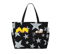 peiyeety Sac cabas de plage Stars On Black1 pour femme, grand format, avec fermeture éclair et poche imperméable, léger et pliable, idéal pour les ges, les courses, la natation et le sport.