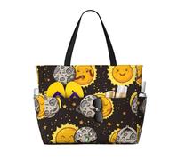 peiyeety Sac de plage géant pour femme, motif éclipse solaire totale, avec fermeture éclair et poche imperméable. Léger et pliable, il est idéal pour les ges, les courses, la natation et le sport.