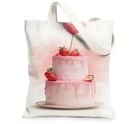 peiyeety Sacs fourre-tout en toile à motif gâteau aux pêches, jolis sacs à provisions réutilisables à motif fraise, style vintage, légers et lavables, avec bandoulière en toile.