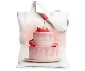 peiyeety Sacs fourre-tout en toile à motif gâteau aux pêches, jolis sacs à provisions réutilisables à motif fraise, style vintage, légers et lavables, avec bandoulière en toile.