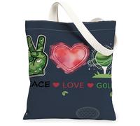 peiyeety Sacs fourre-tout en toile « Paix et Amour », sacs à provisions réutilisables à motifs de symboles amusants, sacs d'été légers et lavables avec bandoulière en toile.