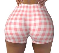 peiyeety Short Cycliste à Carreaux carrés Roses et Blancs pour Femme, Short de Course pour Le Yoga, la Gym et l'entraînement