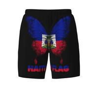 peiyeety Short de Bain Homme 2 en 1 à Motif Papillon et Drapeau d'Haïti - Séchage Rapide - Respirant - Coupe ajustée - Maillot de Bain