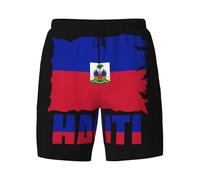 peiyeety Short de Bain Homme Drapeau d'Haïti 2 en 1, séchage Rapide, Respirant, Coupe ajustée, Maillot de Bain.