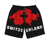 peiyeety Short de Plage à séchage Rapide pour Homme, Motif Carte de la Suisse et Drapeau, Short de Bain