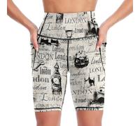peiyeety Short de Yoga Taille Haute pour Femme, Style Motard, Style Vintage, Style Journal, Style Londonien, pour Le contrôle du Ventre