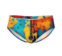 peiyeety Slip pour Homme avec Motif Carte du Monde et Guitare, Ceinture élastique, Doux et Respirant (Lot de 1).