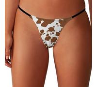 peiyeety String pour Femme, Culotte à imprimé Vache Marron, sous-vêtement Bikini Taille Basse