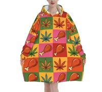 peiyeety Sweat à capuche oversize pour adulte, manches longues, en flanelle, motif cuisse de dinde et feuilles, doux et moelleux, idéal pour se détendre.