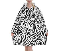 peiyeety Sweat à capuche oversize pour femme, motif zèbre à bordure à carreaux, couverture pull en flanelle